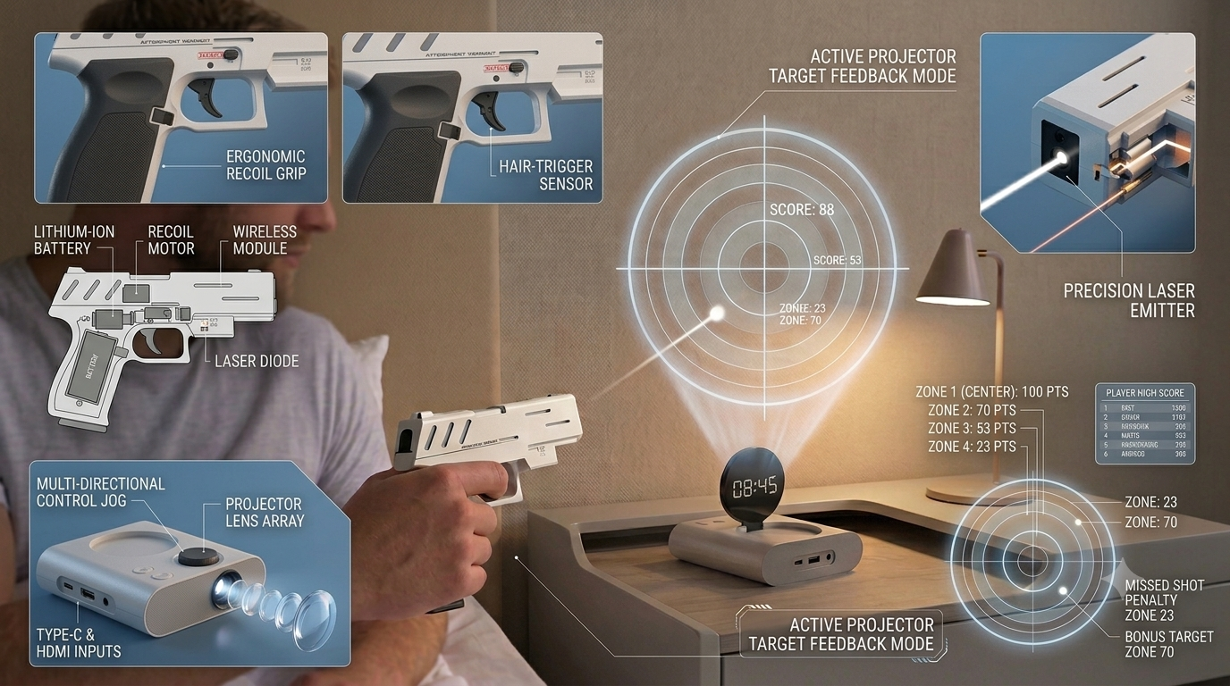 Shoot-to-Stop Alarm Clock with Toy Blaster | Interactive Target Shooting Alarm