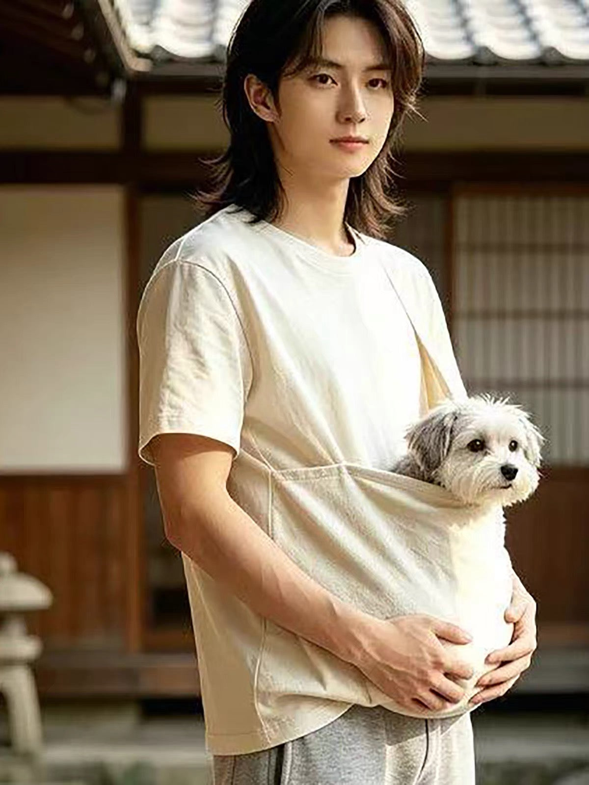 Unisex Pet Carrier T-Shirt with Large Front Pouch for Small Dogs & Cats