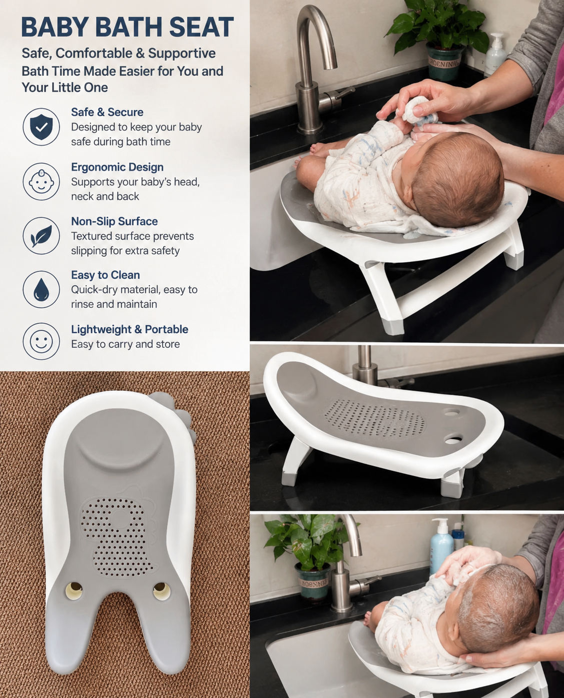 Baby Bath Support Seat – Safe & Comfortable Infant Bathing Aid