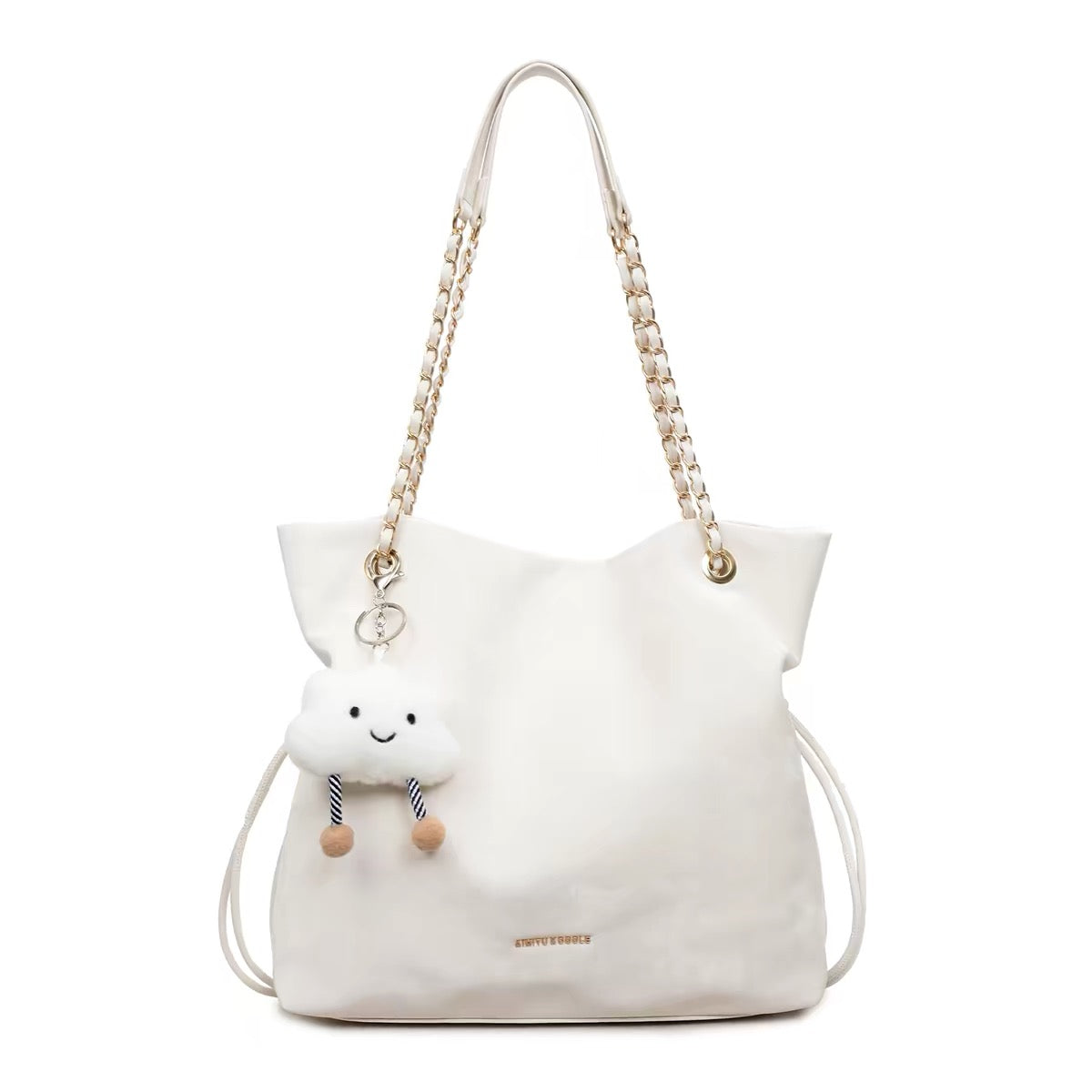 Trendy Soft Suede Chain Shoulder Bag with Cute Plush Cloud Keychain | Large Capacity Tote for Women