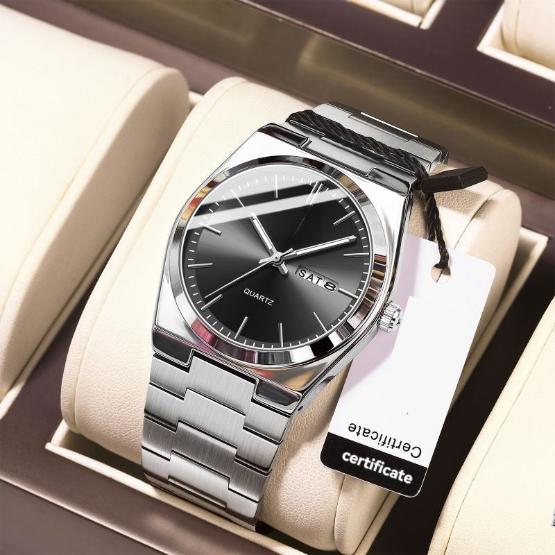 Luminous Quartz Watch with Logo – Luxury Stainless Steel Analog Wristwatch