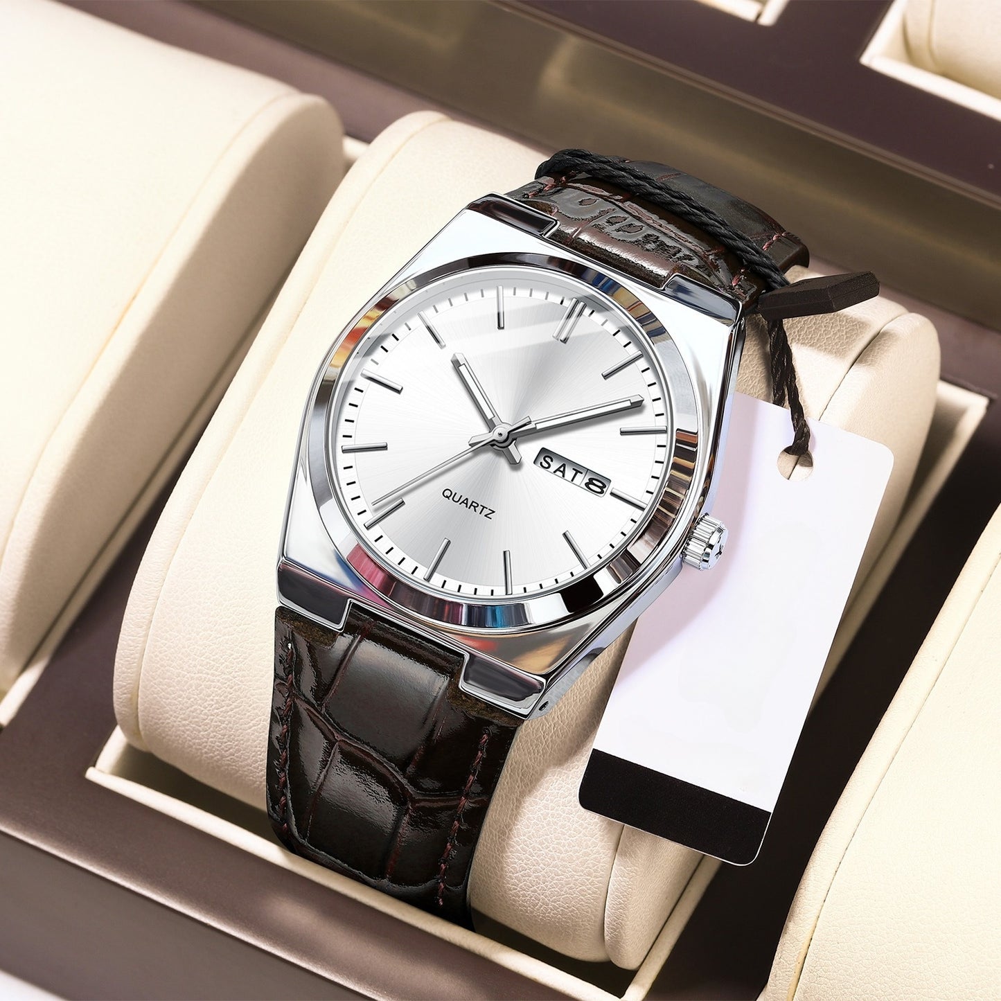 Luminous Quartz Watch with Logo – Luxury Stainless Steel Analog Wristwatch