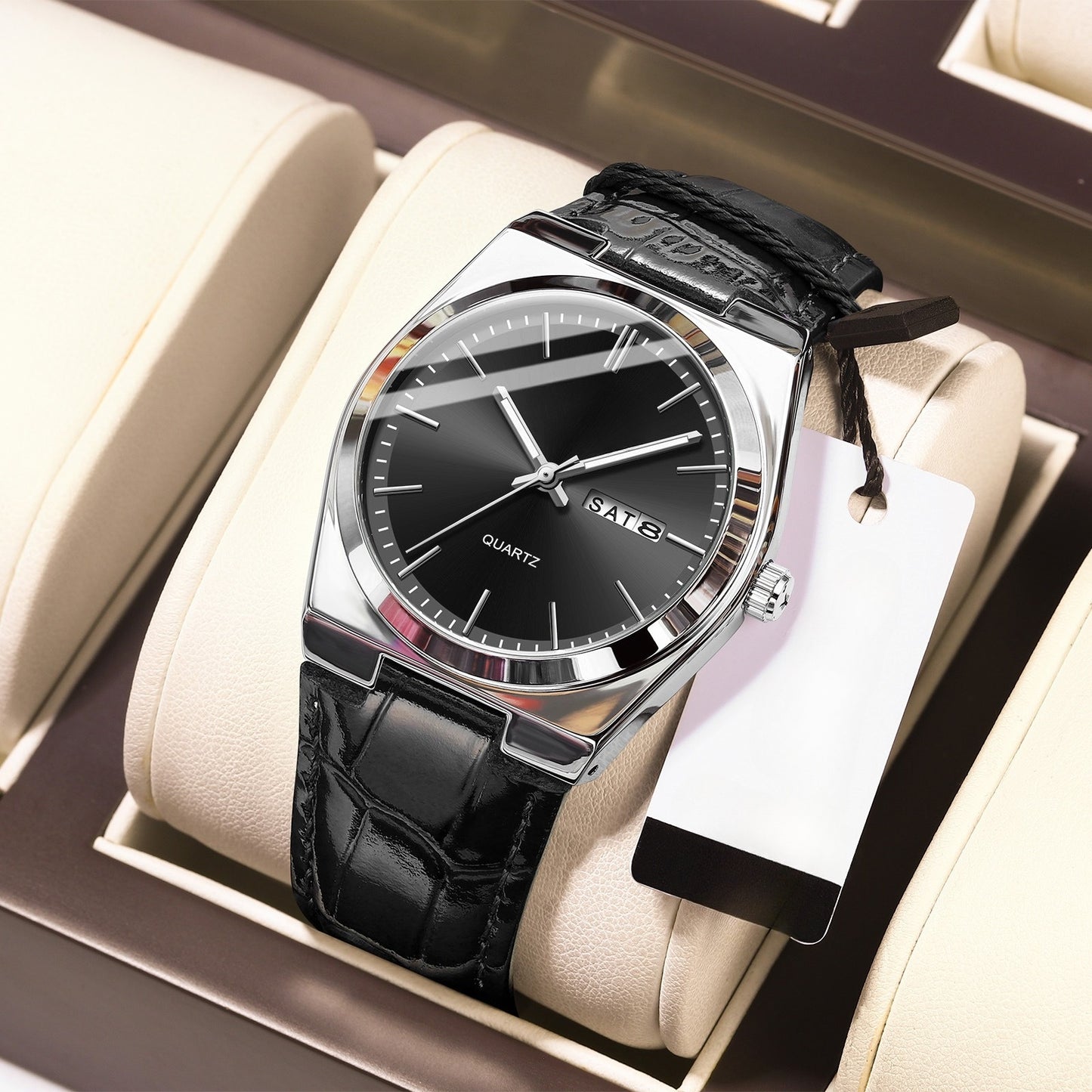 Luminous Quartz Watch with Logo – Luxury Stainless Steel Analog Wristwatch