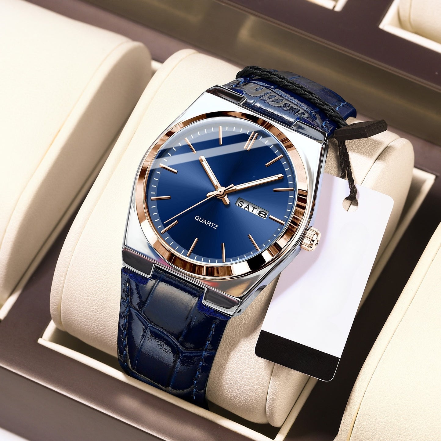 Luminous Quartz Watch with Logo – Luxury Stainless Steel Analog Wristwatch