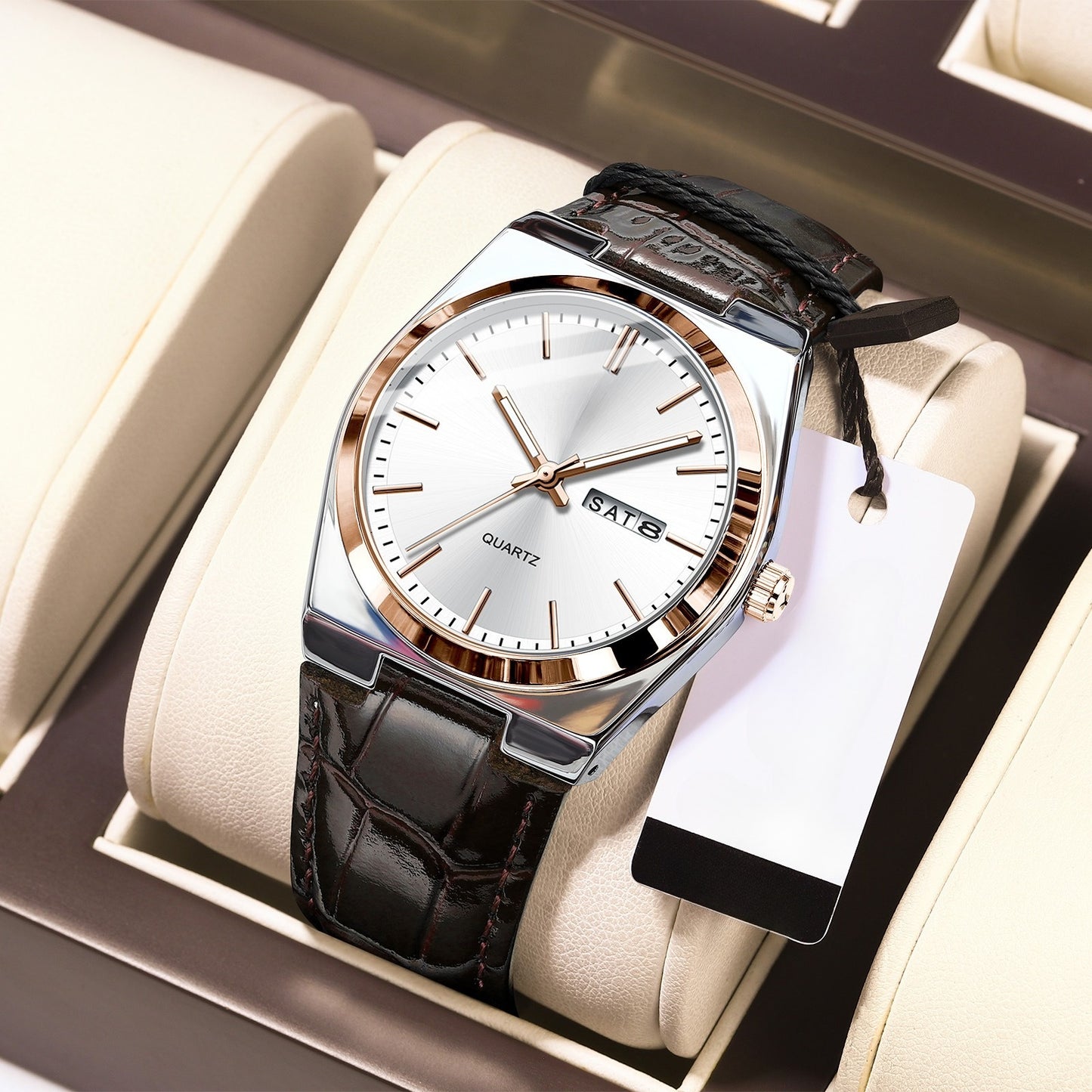 Luminous Quartz Watch with Logo – Luxury Stainless Steel Analog Wristwatch