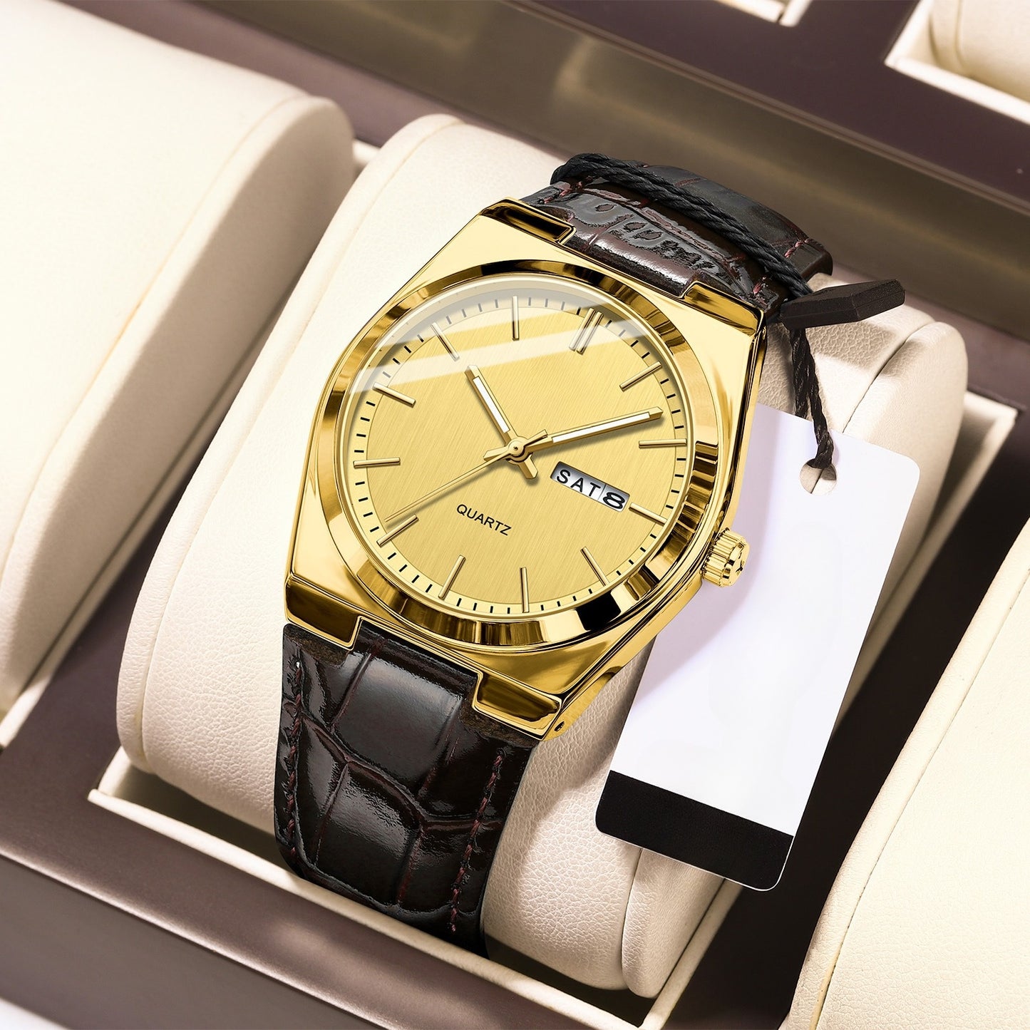 Luminous Quartz Watch with Logo – Luxury Stainless Steel Analog Wristwatch