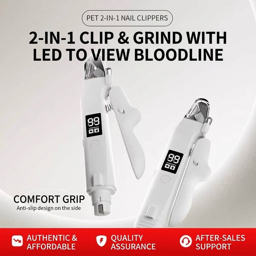 2-in-1 Electric Pet Nail Clipper & Grinder with LED Light – Safe Professional Grooming Tool for Cats & Dogs