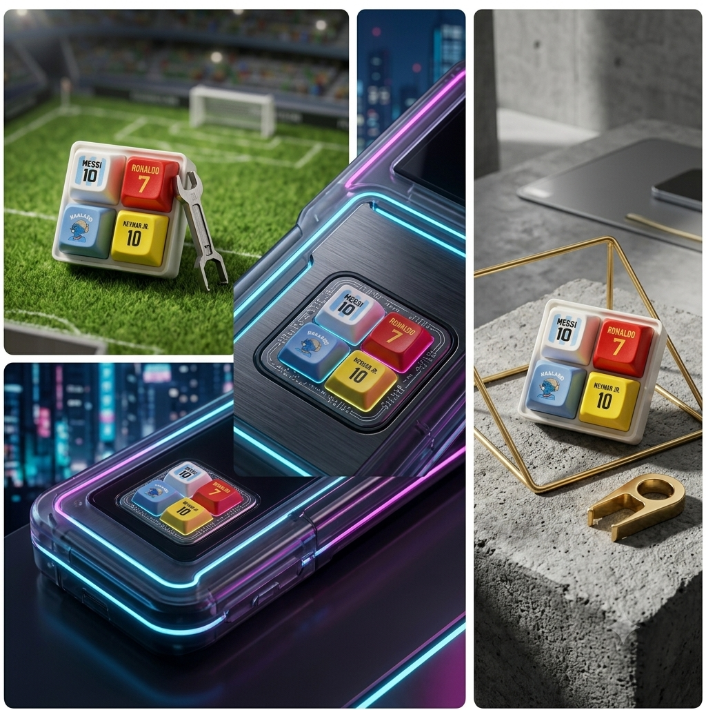 Premium Football Legends Mechanical Keyboard Keycap Set (4-Piece Macro Pad) – Messi, Ronaldo, Neymar Jr & Haaland