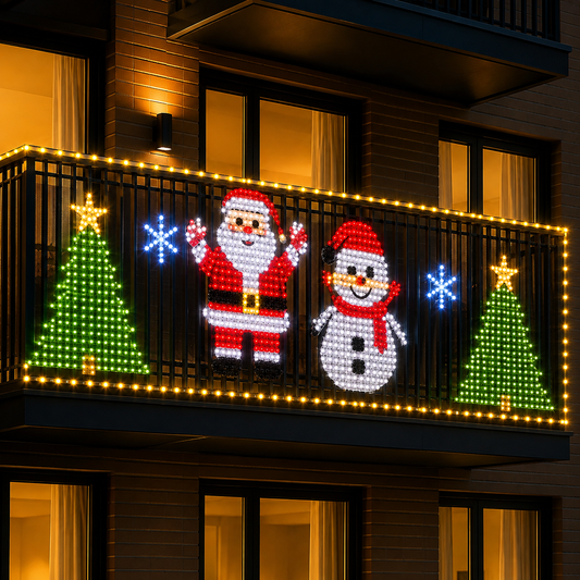 Christmas Balcony LED Lights – Santa & Snowman Holiday Decoration