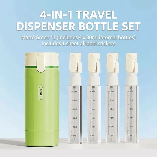 4-in-1 Leakproof Travel Dispenser Bottle Set – Portable Lotion & Liquid Pump Container with Labels