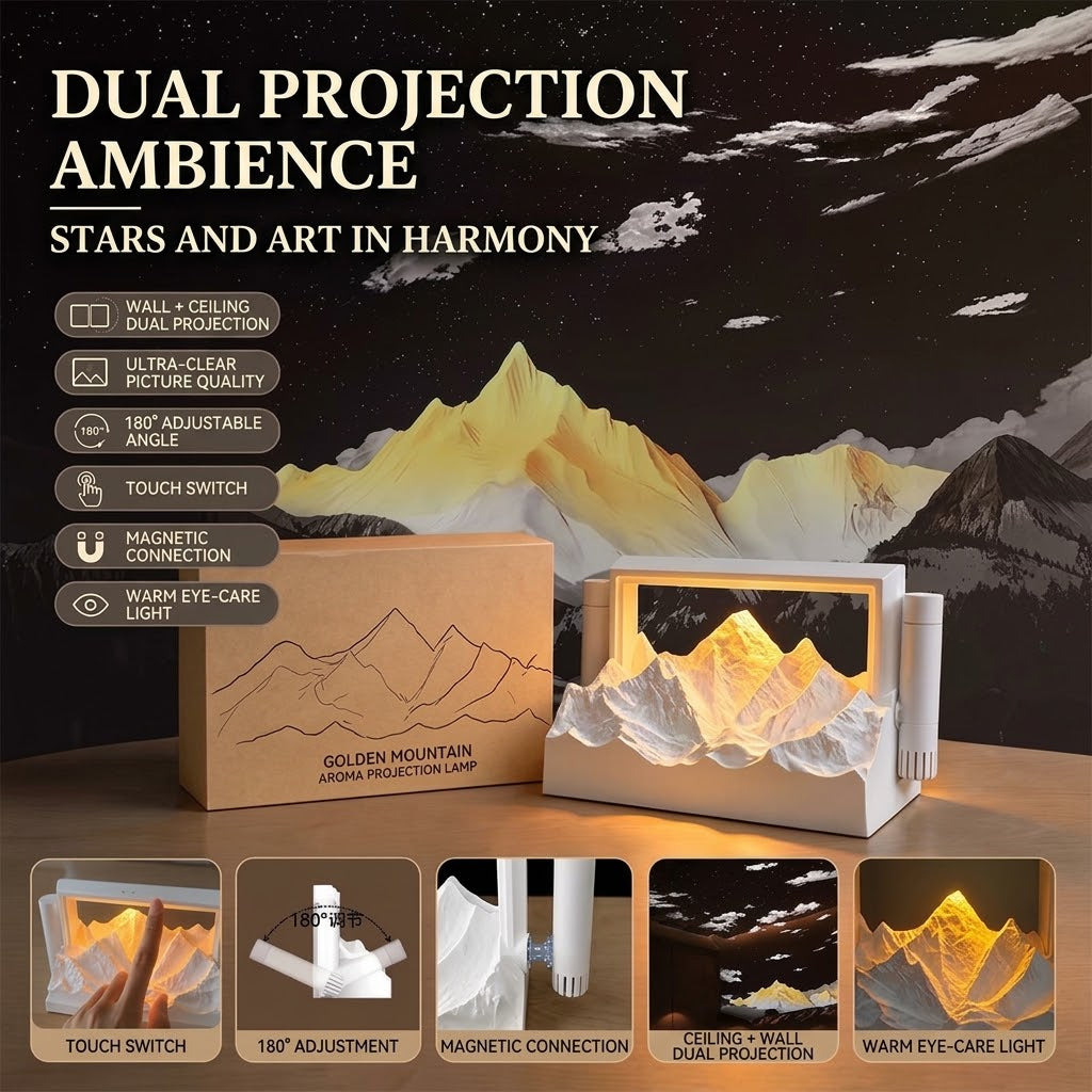Sunrise Golden Mountain Lamp – 3-in-1 Atmosphere & Starry Sky Projector Night Light
