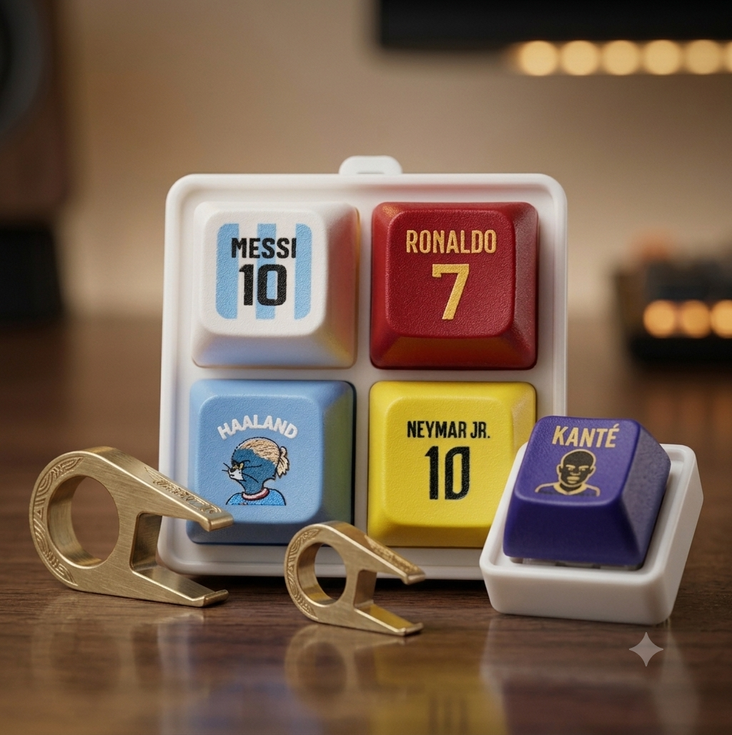 Premium Football Legends Mechanical Keyboard Keycap Set (4-Piece Macro Pad) – Messi, Ronaldo, Neymar Jr & Haaland