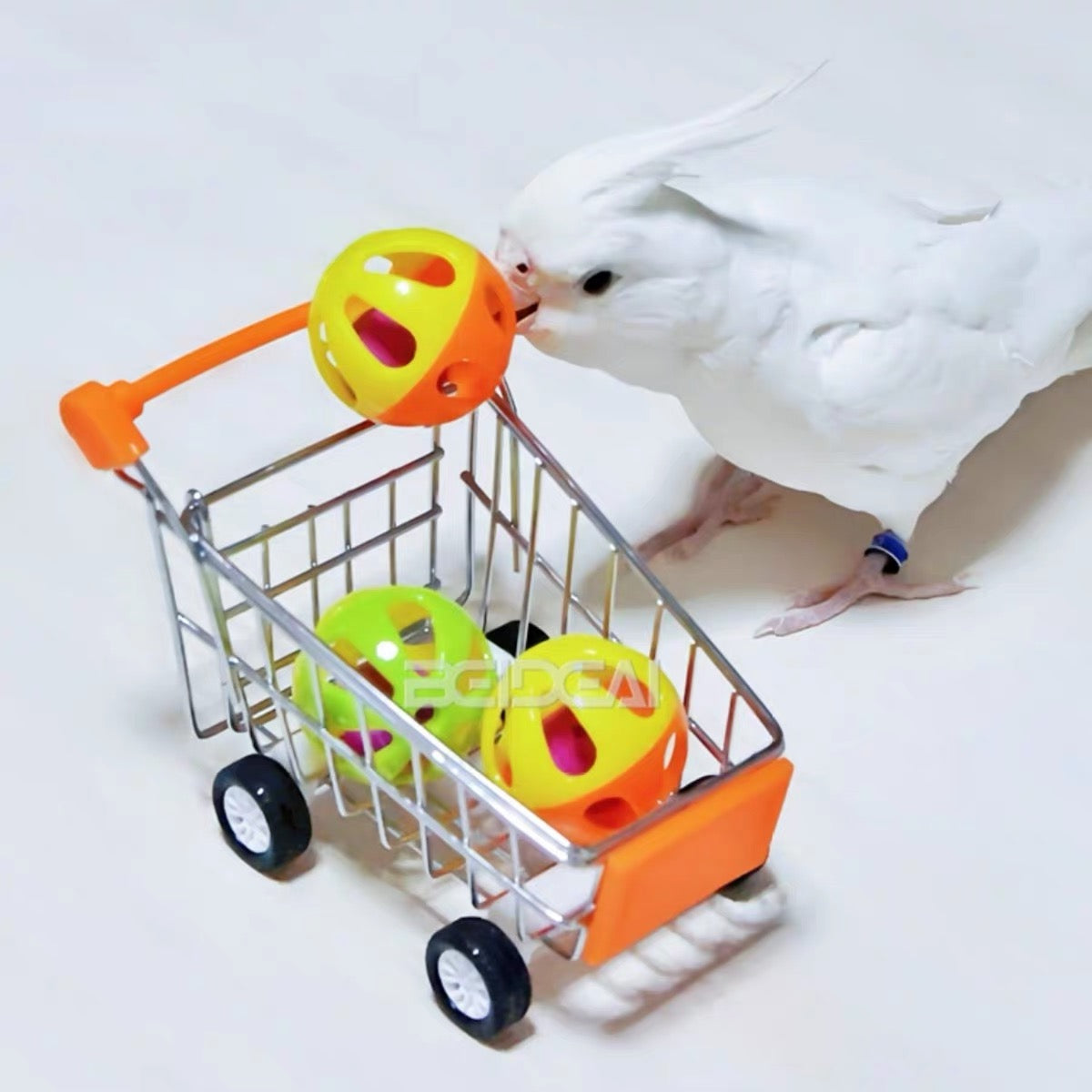Parrot Intelligence Training Toy Set – Mini Supermarket Shopping Cart with Trick Ball