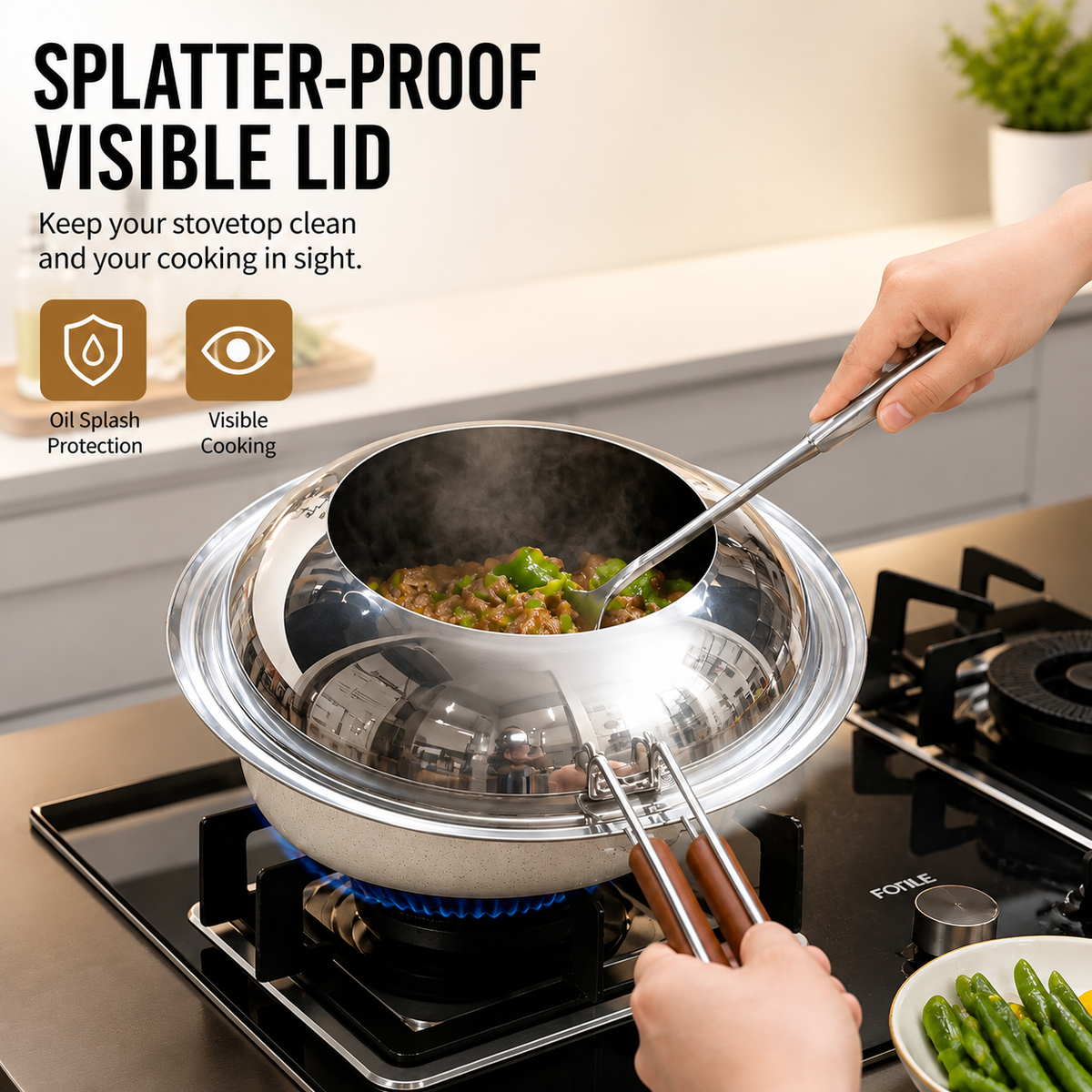 Stainless Steel Anti-Splatter Cooking Lid – Universal Wok & Pan Cover