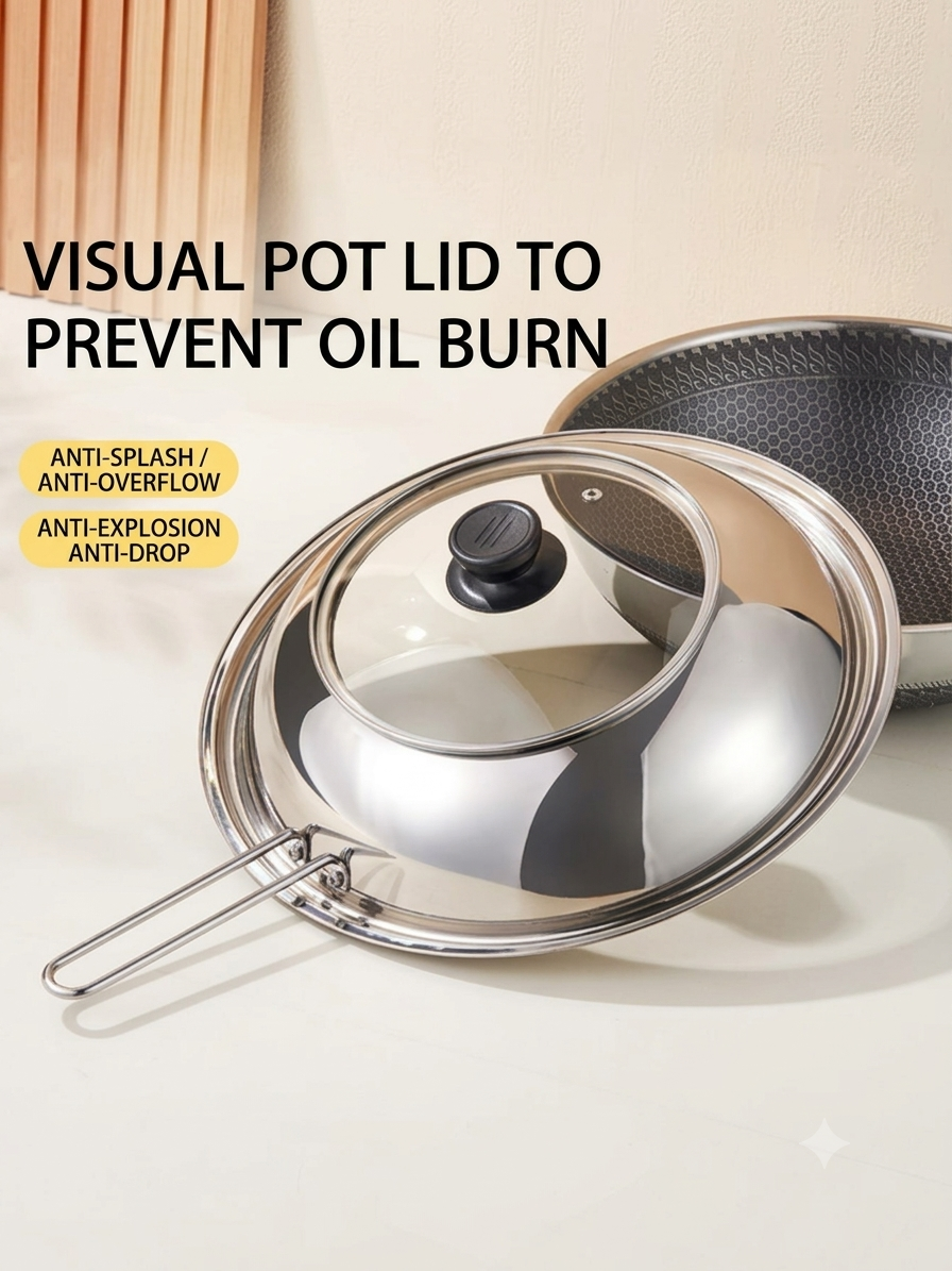 Stainless Steel Anti-Splatter Cooking Lid – Universal Wok & Pan Cover