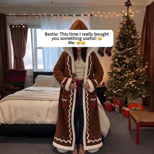 Gingerbread House-Coat & Blanket Set - Plush Christmas Long Robe Hoodie