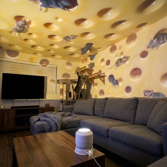 3D Cheese & Mouse Motion Galaxy Projector Light – Interactive Night Lamp for Room Decor & Pets
