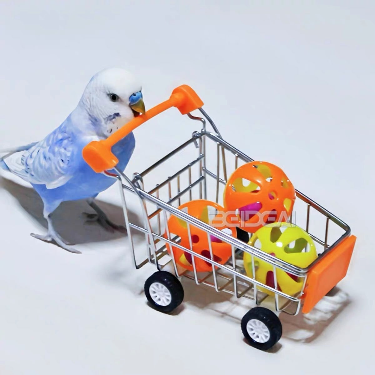 Parrot Intelligence Training Toy Set – Mini Supermarket Shopping Cart with Trick Ball