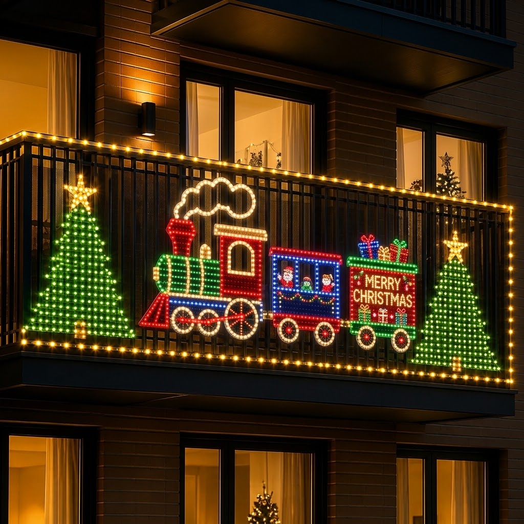 Christmas Balcony LED Lights – Santa & Snowman Holiday Decoration