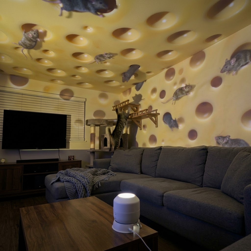 3D Cheese & Mouse Motion Galaxy Projector Light – Interactive Night Lamp for Room Decor & Pets