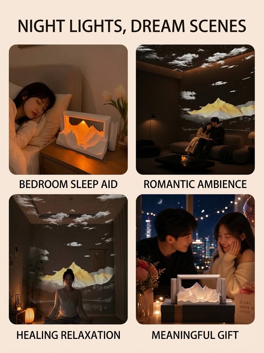 Sunrise Golden Mountain Lamp – 3-in-1 Atmosphere & Starry Sky Projector Night Light