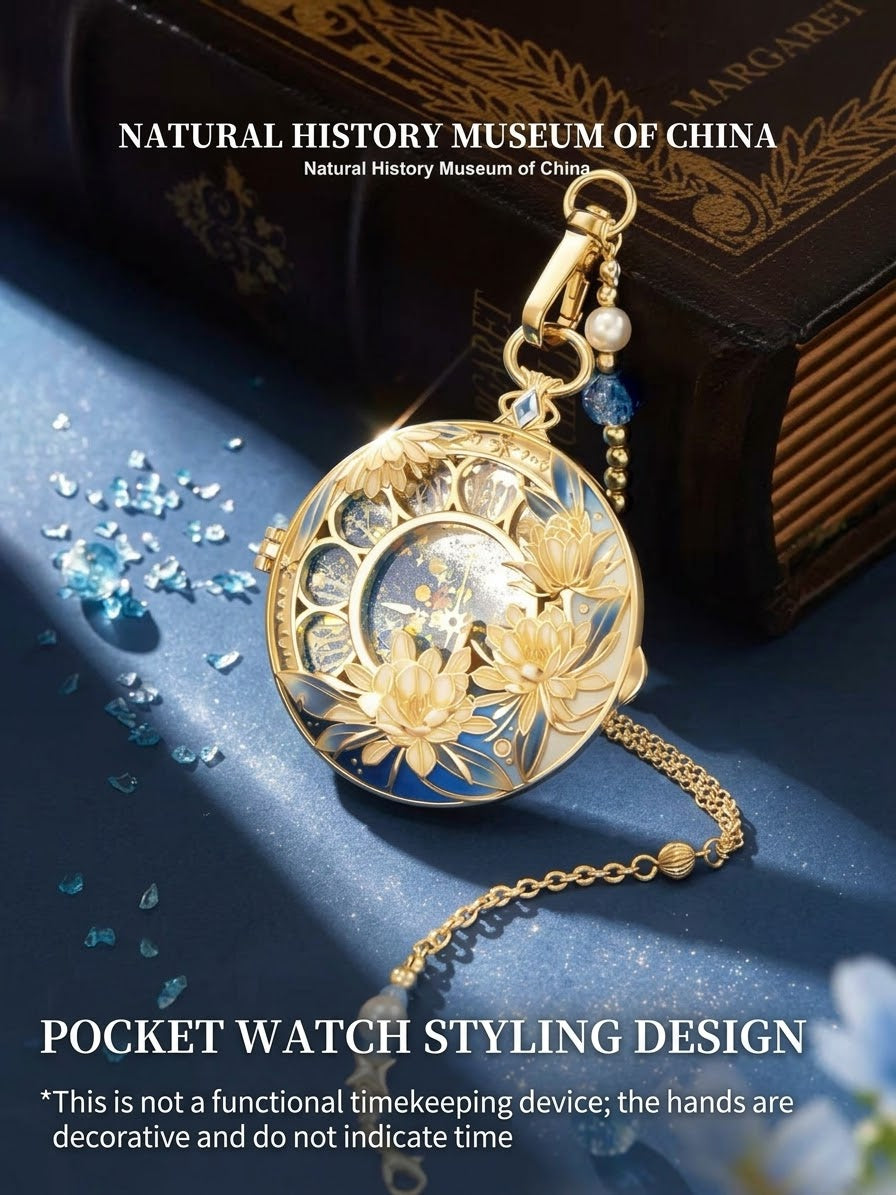 Luminous Lotus Sand Art Pocket Watch Compact Mirror – Vintage Style Glow-in-the-Dark Pocket Mirror Case