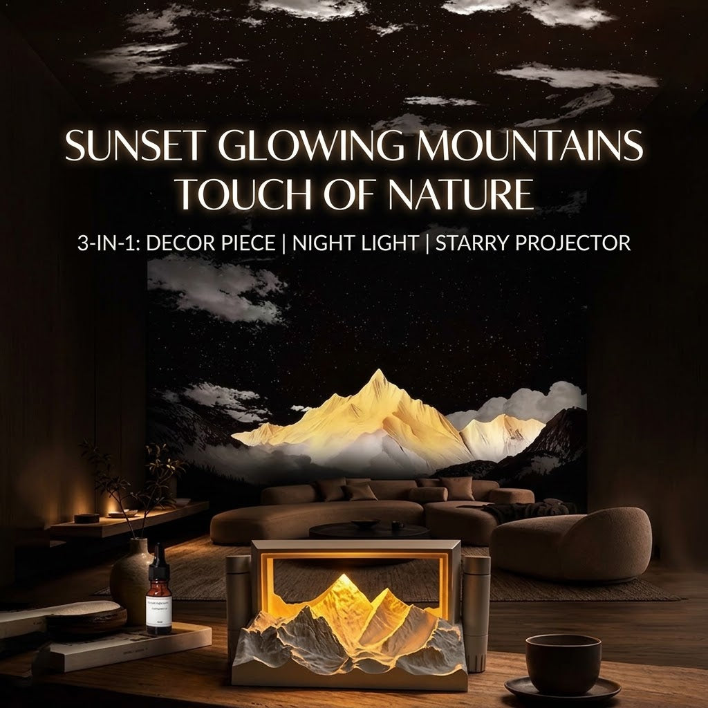 Sunrise Golden Mountain Lamp – 3-in-1 Atmosphere & Starry Sky Projector Night Light
