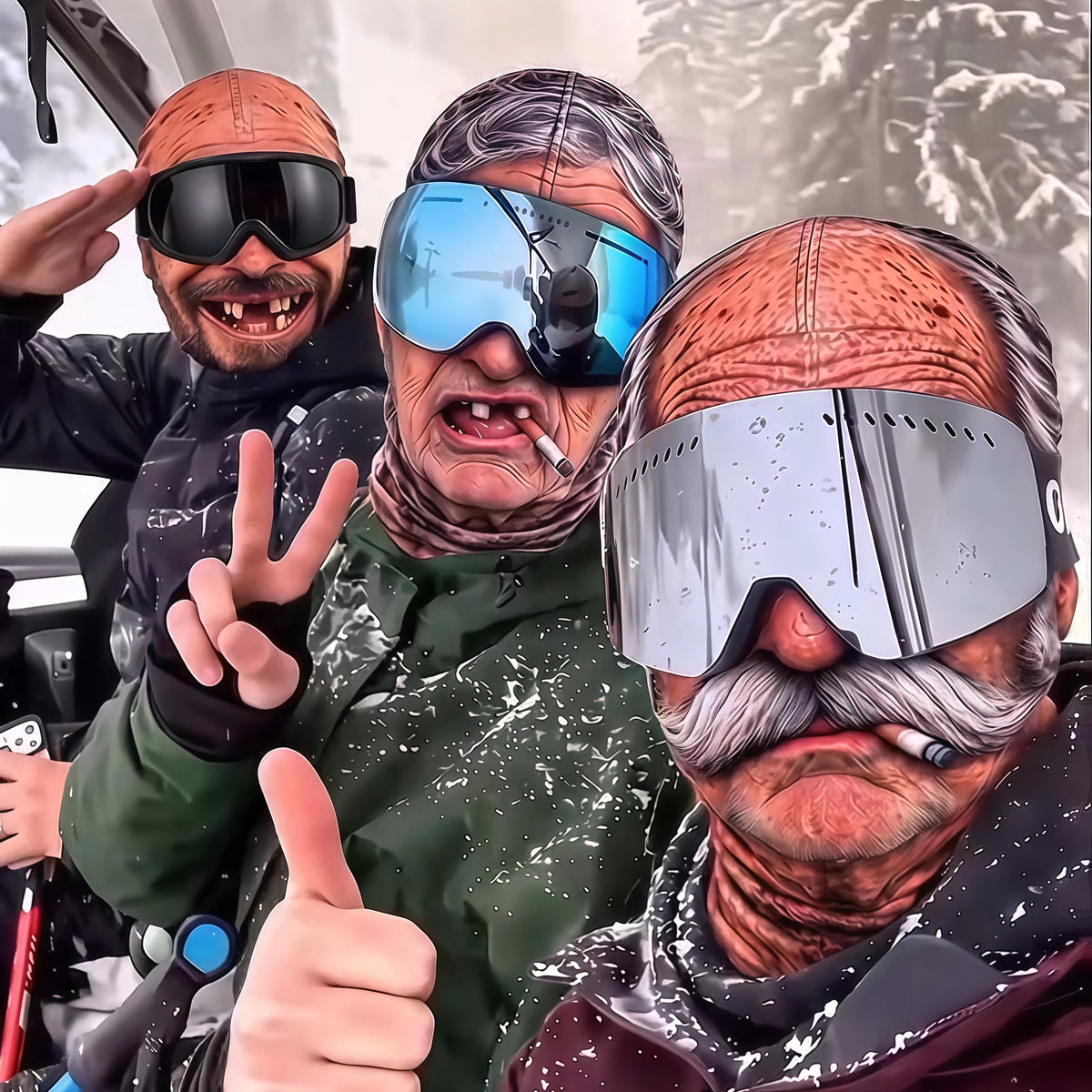 Funny Old Man Face Mask Ski Goggles Hood Balaclava - Windproof Winter Ski Mask