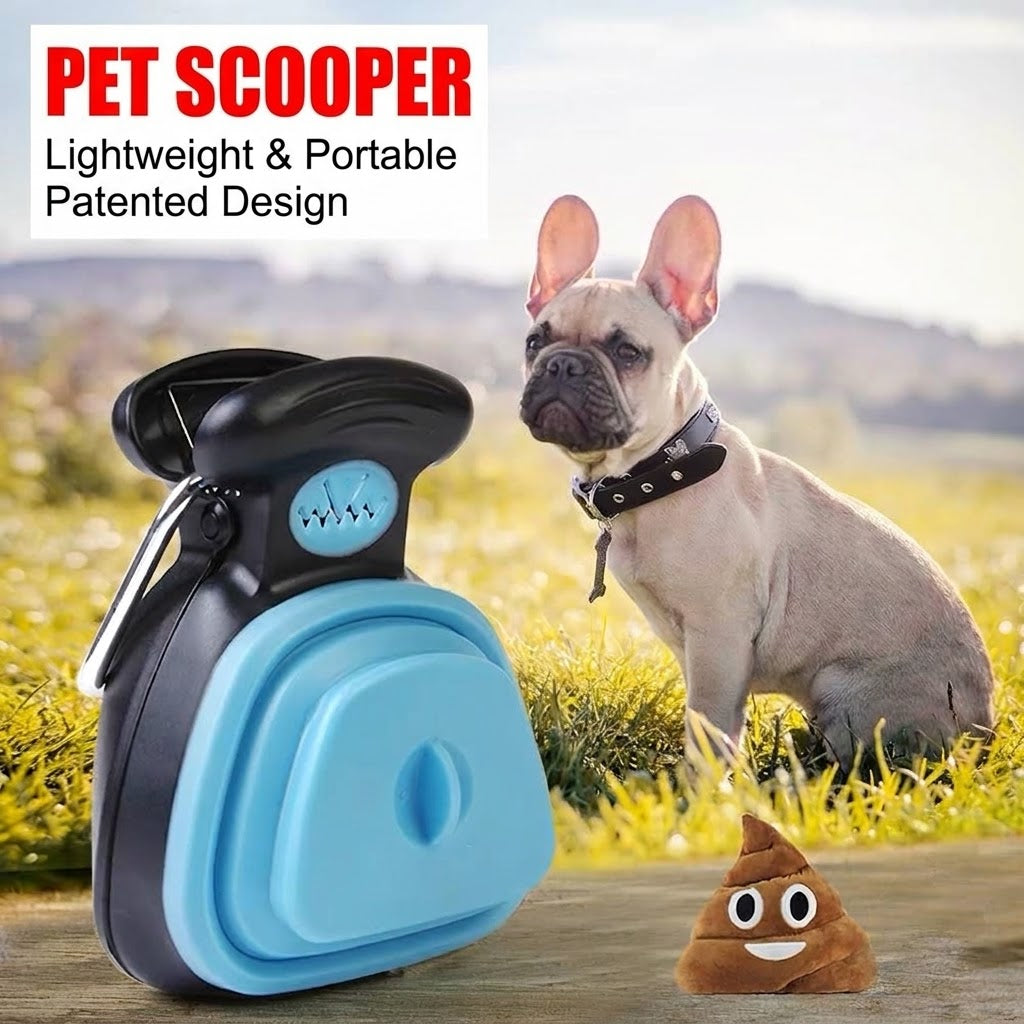Portable Pet Poop Scooper with Built-in Bag Dispenser | Expandable Dog Waste Pickup Claw