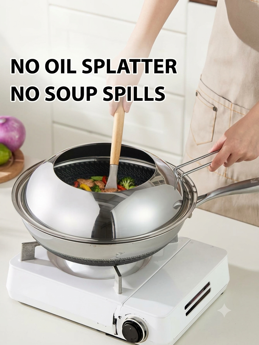 Stainless Steel Anti-Splatter Cooking Lid – Universal Wok & Pan Cover