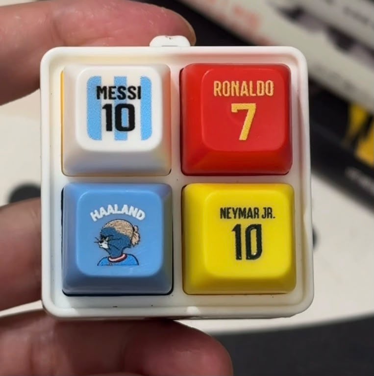 Premium Football Legends Mechanical Keyboard Keycap Set (4-Piece Macro Pad) – Messi, Ronaldo, Neymar Jr & Haaland