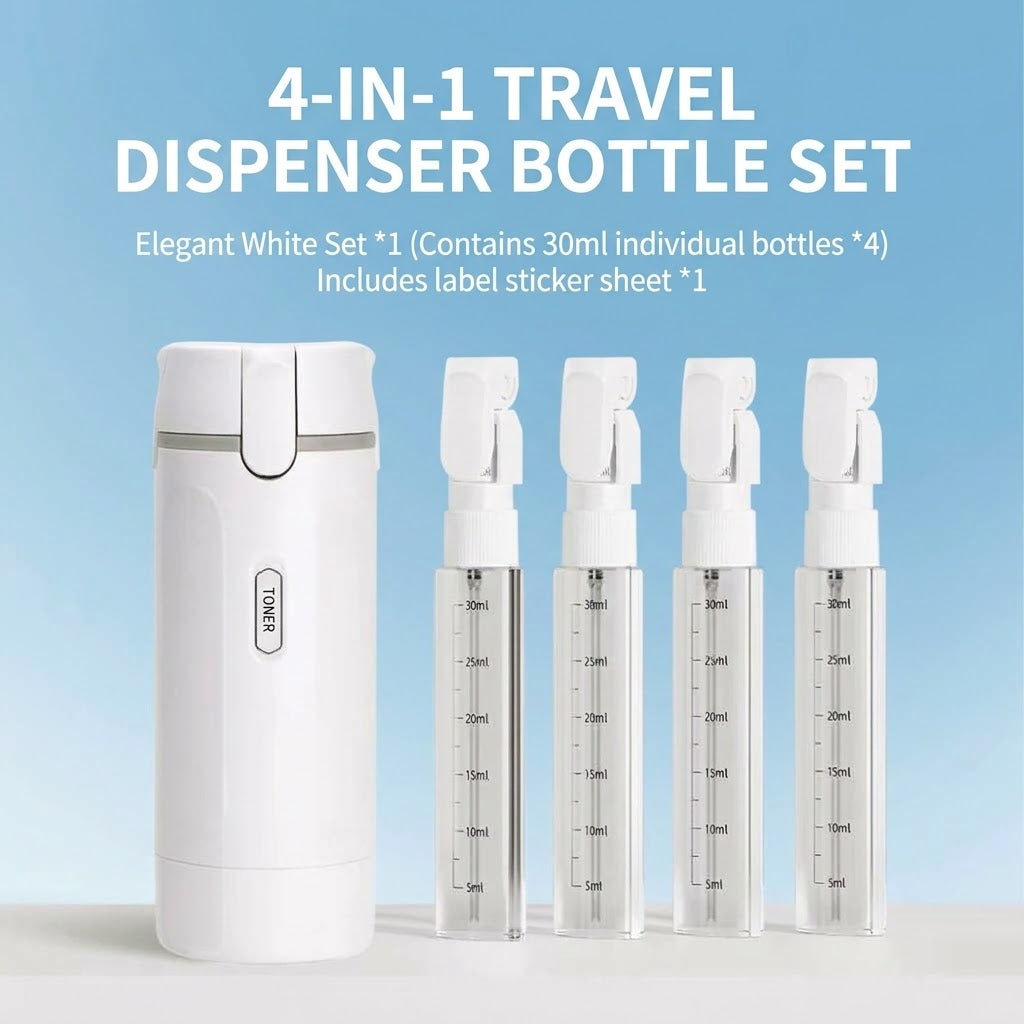 4-in-1 Leakproof Travel Dispenser Bottle Set – Portable Lotion & Liquid Pump Container with Labels
