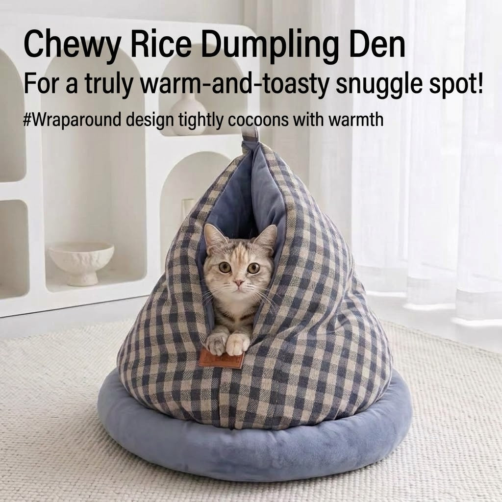 360° Warm Plaid Covered Cat Cave Bed - Cozy & Soft Covered Pet Nest
