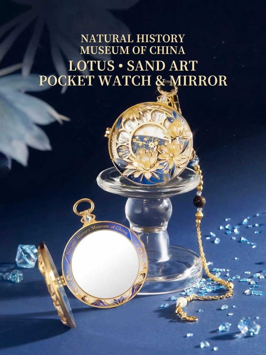 Luminous Lotus Sand Art Pocket Watch Compact Mirror – Vintage Style Glow-in-the-Dark Pocket Mirror Case