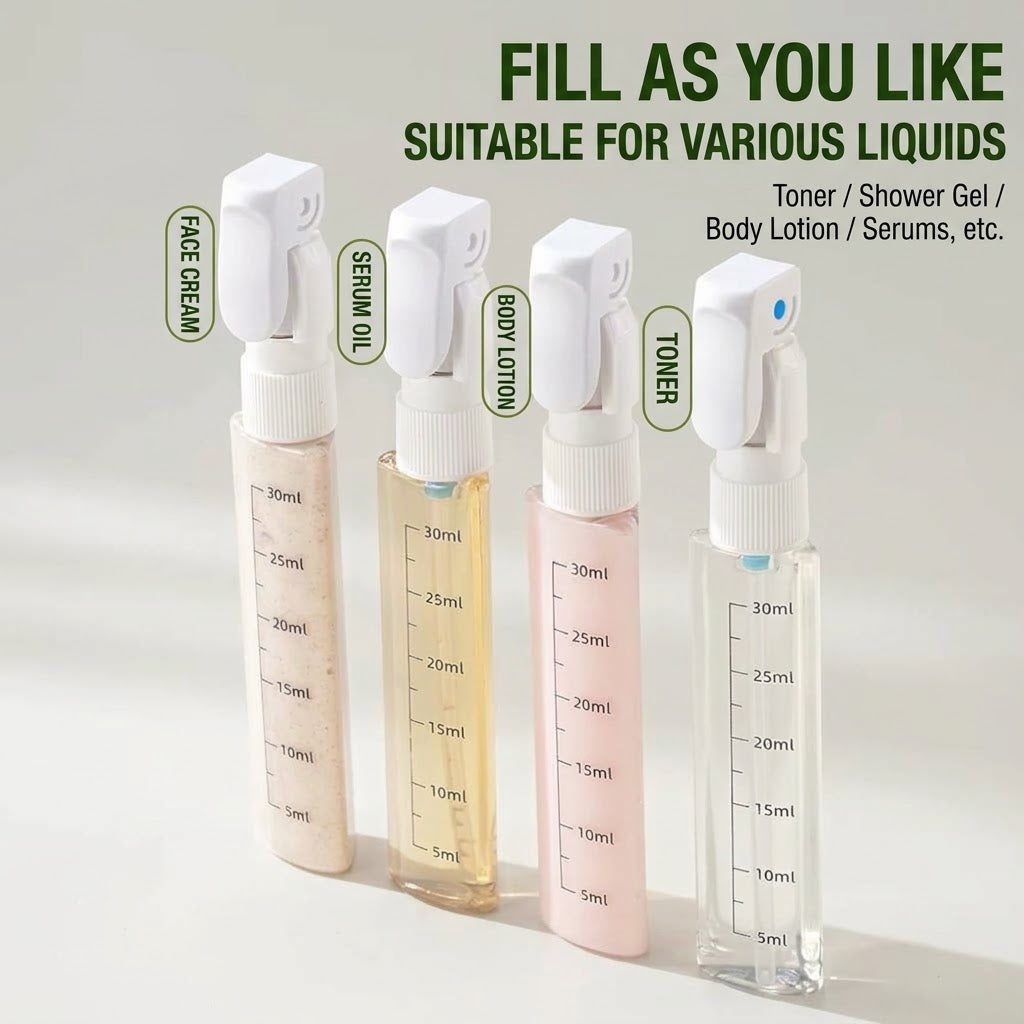 4-in-1 Leakproof Travel Dispenser Bottle Set – Portable Lotion & Liquid Pump Container with Labels