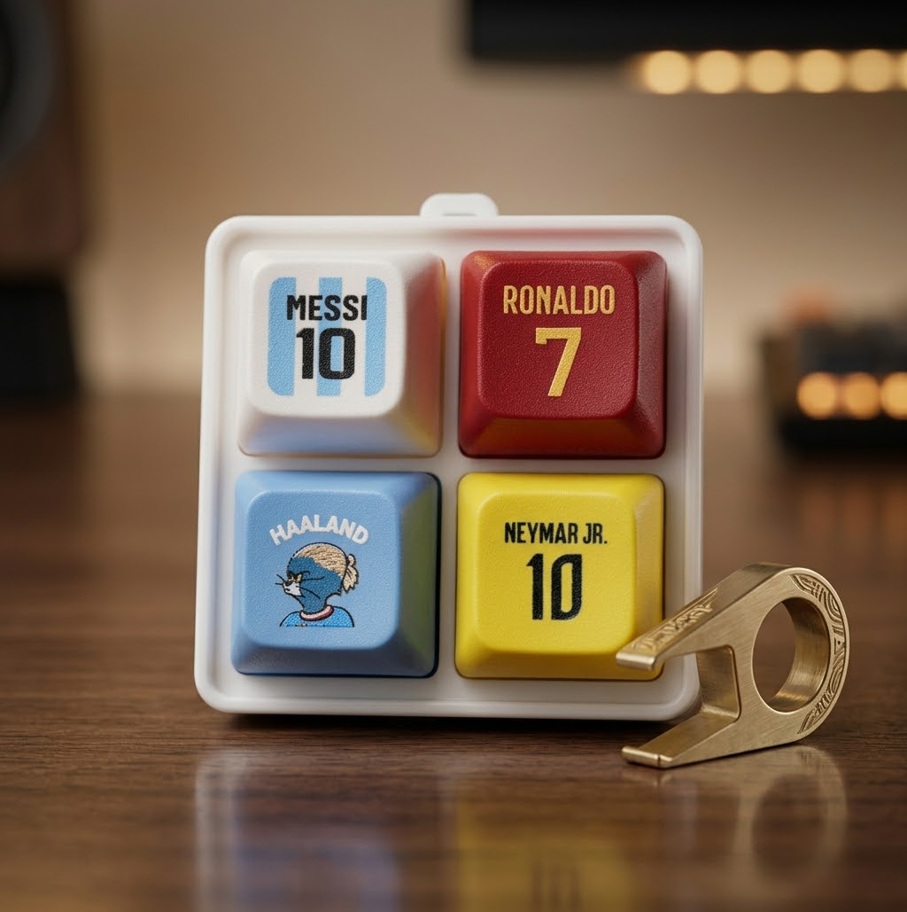 Premium Football Legends Mechanical Keyboard Keycap Set (4-Piece Macro Pad) – Messi, Ronaldo, Neymar Jr & Haaland