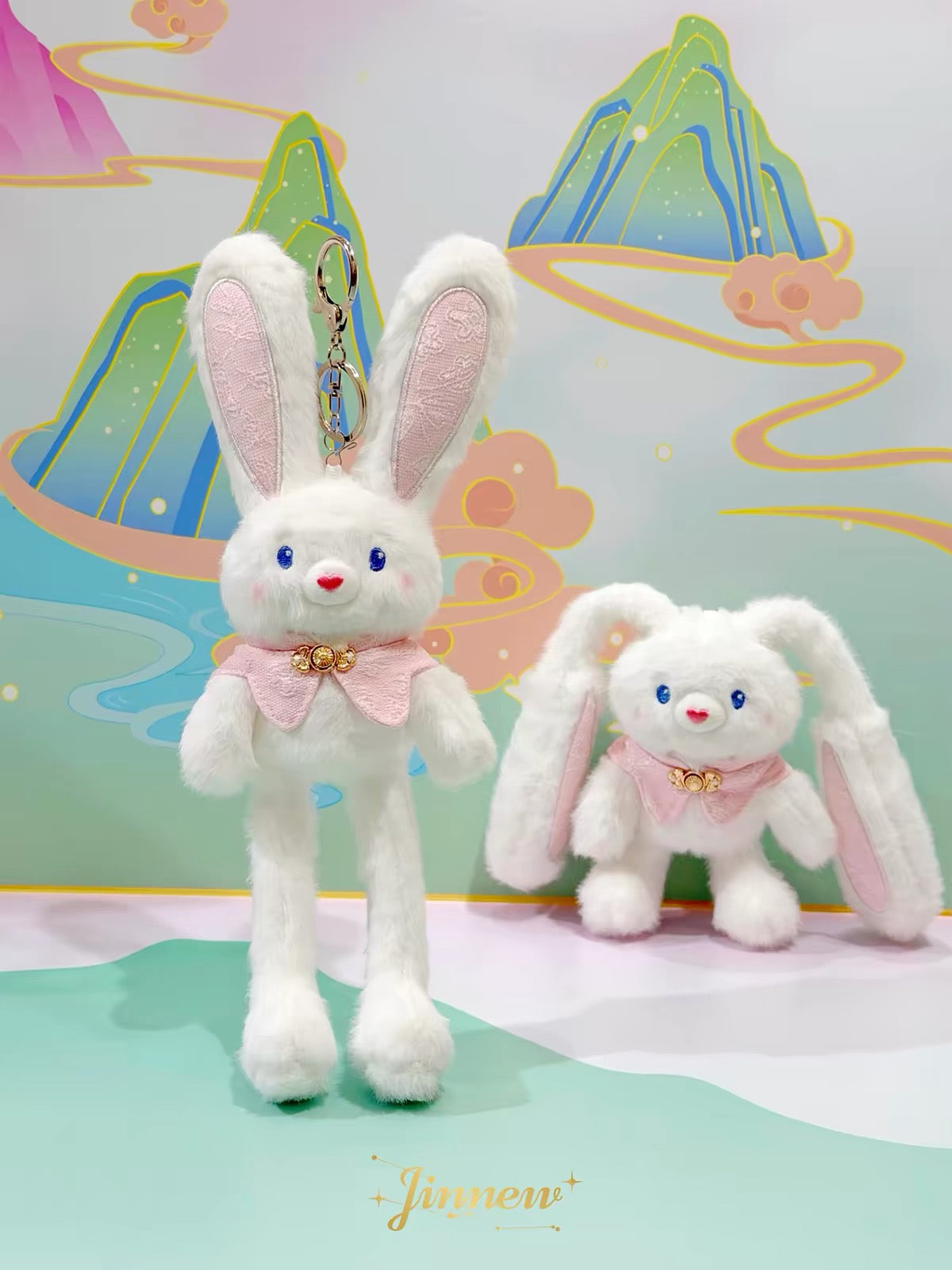 Kawaii Pink Bunny Plush Keychain Set – Cute Rabbit Bag Charm & Room Decor