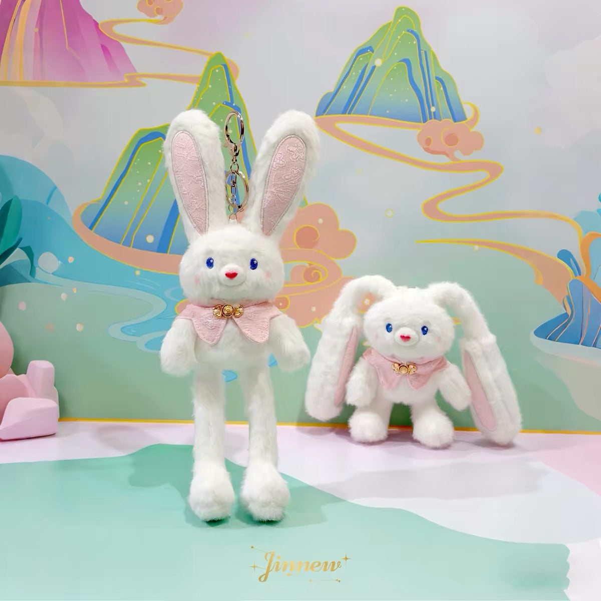 Kawaii Pink Bunny Plush Keychain Set – Cute Rabbit Bag Charm & Room Decor