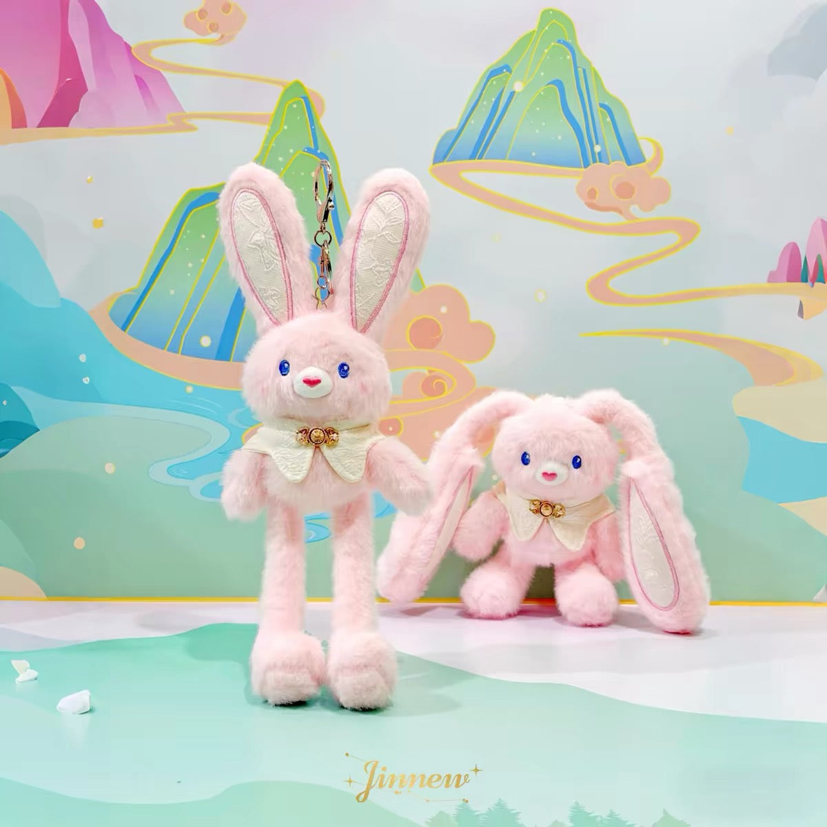 Kawaii Pink Bunny Plush Keychain Set – Cute Rabbit Bag Charm & Room Decor