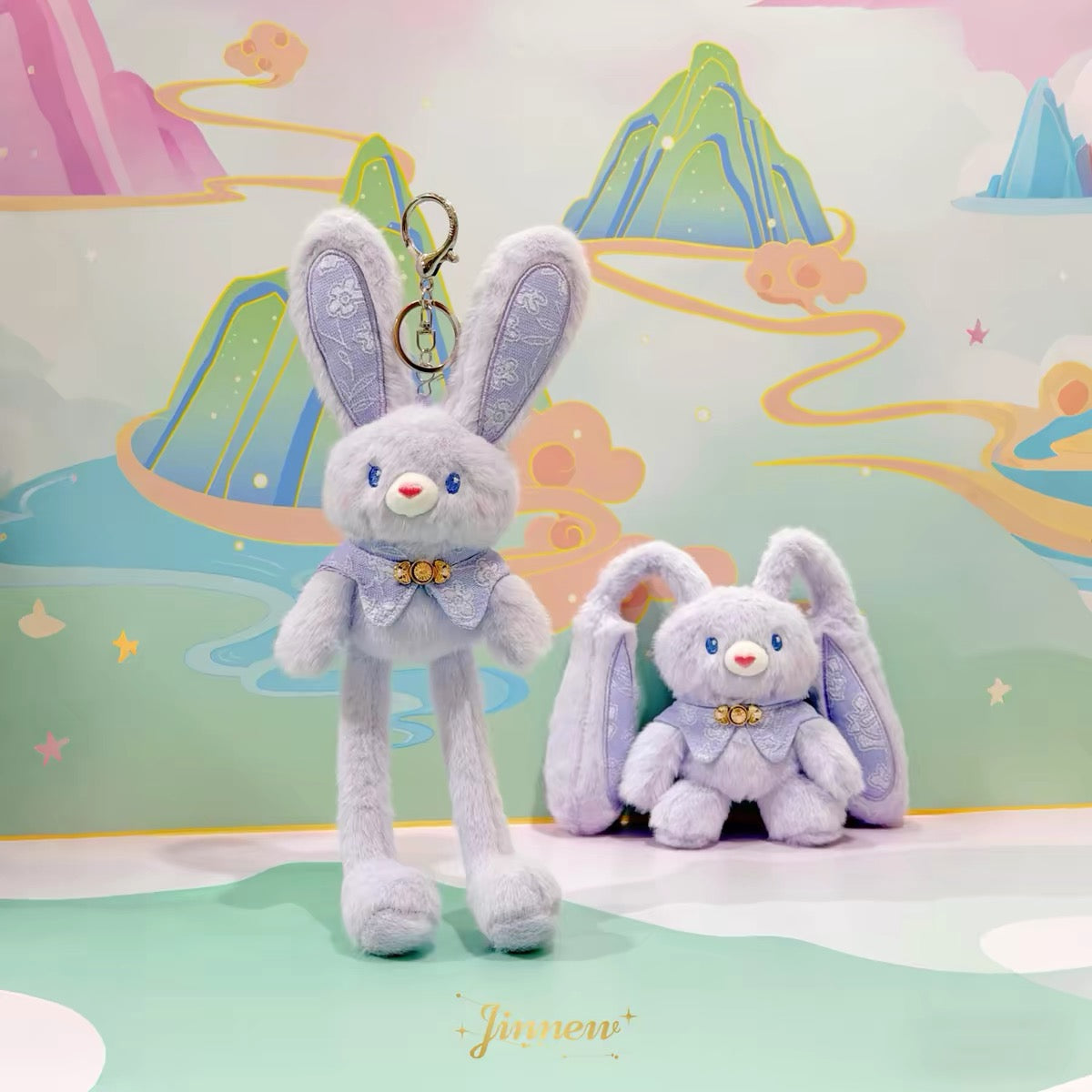 Kawaii Pink Bunny Plush Keychain Set – Cute Rabbit Bag Charm & Room Decor