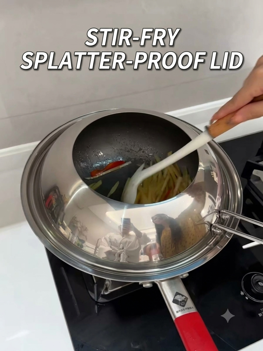 Stainless Steel Anti-Splatter Cooking Lid – Universal Wok & Pan Cover