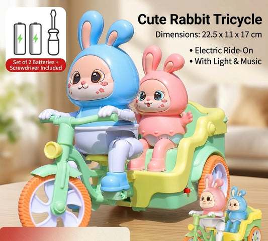 Electric Bunny Tricycle Toy with LED Lights & Music – Battery Operated Bump & Go Cartoon Ride-On Toy for Kids