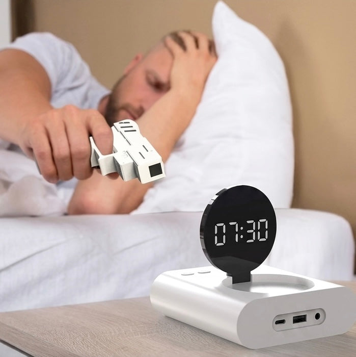 Shoot-to-Stop Alarm Clock with Toy Blaster | Interactive Target Shooting Alarm