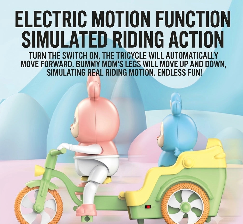 Electric Bunny Tricycle Toy with LED Lights & Music – Battery Operated Bump & Go Cartoon Ride-On Toy for Kids