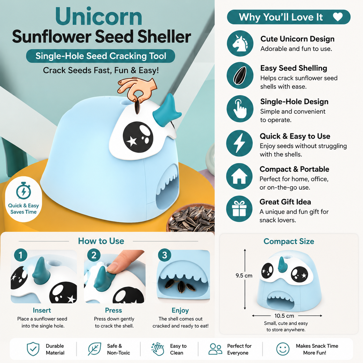 Unicorn Sunflower Seed Sheller – Single-Hole Seed Cracking Tool
