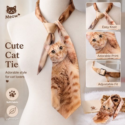 Cute Orange Tabby Cat Printed Tie – Adjustable Silky Necktie for Cat Lovers