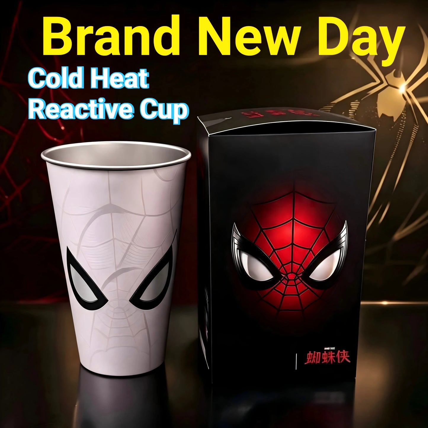 Spider-Man Color Changing Cold Cup – Magic Web Pattern Stainless Steel Tumbler with Straw & Lid