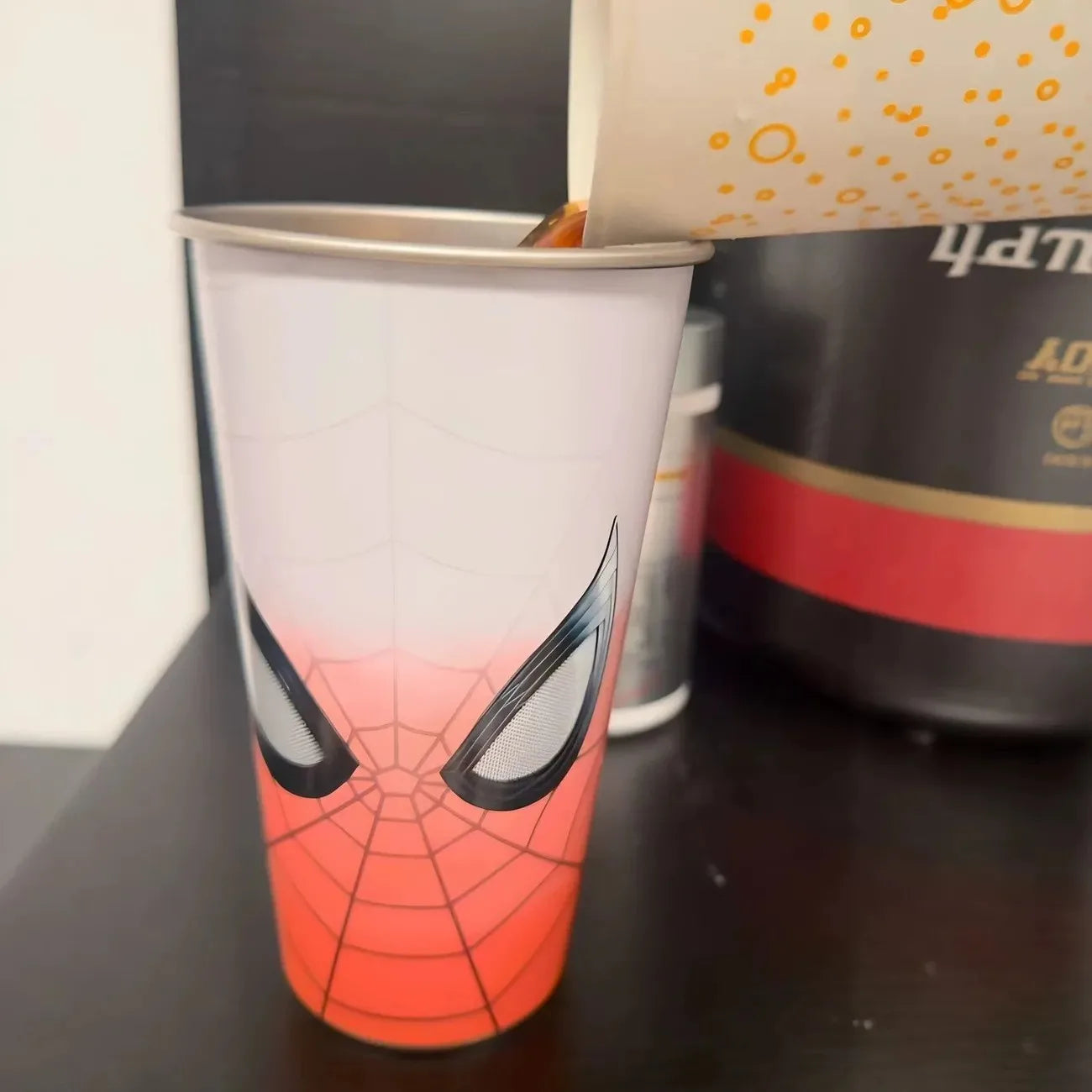 Spider-Man Color Changing Cold Cup – Magic Web Pattern Stainless Steel Tumbler with Straw & Lid