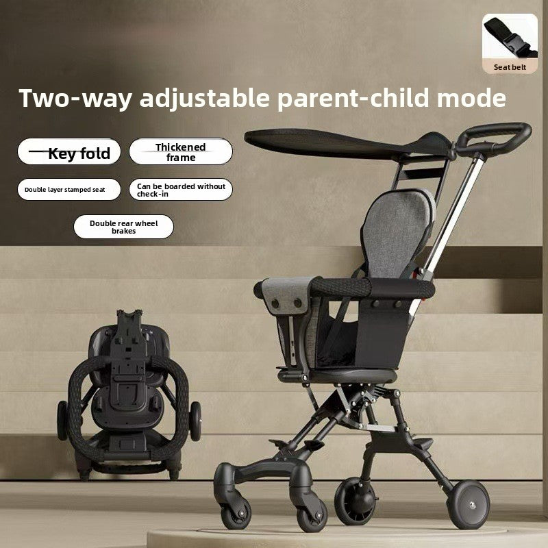Portable Foldable Stroller – Comfortable Travel Cart with Cushion & Storage Options