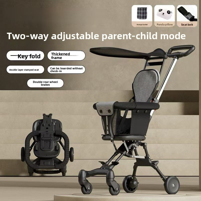 Portable Foldable Stroller – Comfortable Travel Cart with Cushion & Storage Options